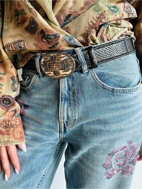 Reptile’s House Genuine Python Leather Snakeskin Belt Union Jack Crown Buckle